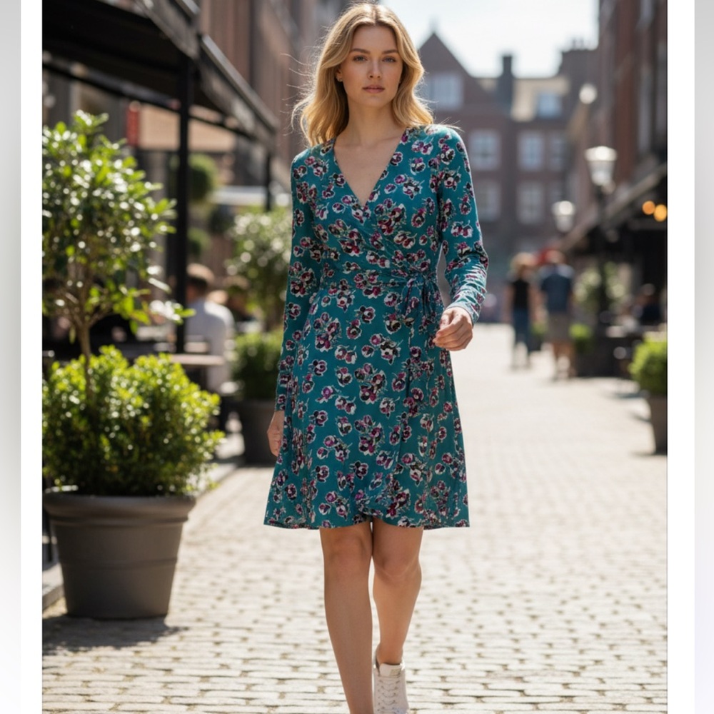 Elegant Teal Floral Midi Dress-Kooes🌸